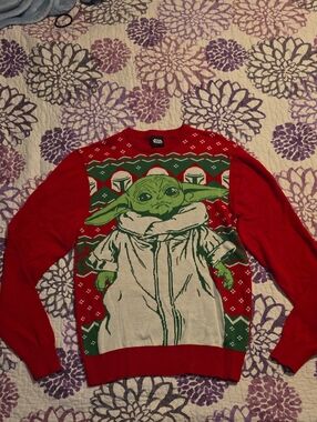 Star Wars Red and Green Grogu Crewneck Sweater